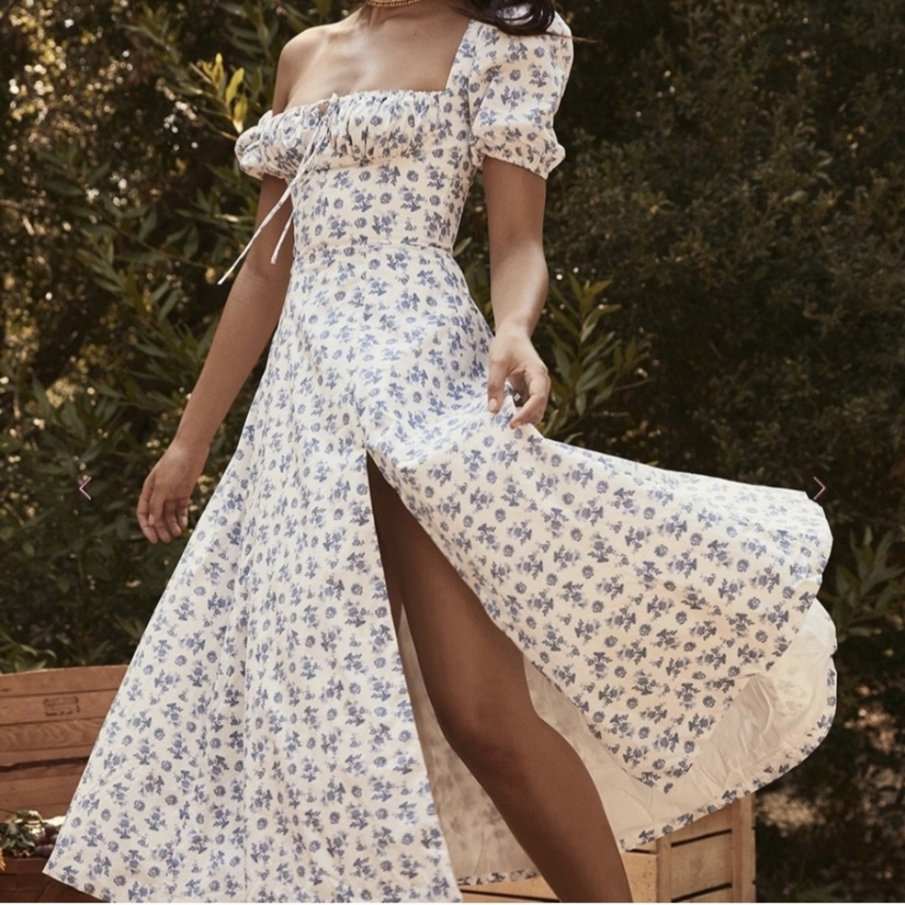 House of CB 'Tallulah' Blue Floral Puff Sleeve Midi Dress - Picture 3 of 11